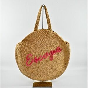 Shiraleah Natural Woven Jute Bag Pink Escape Vacation Beach‎ Casual Circle Tote